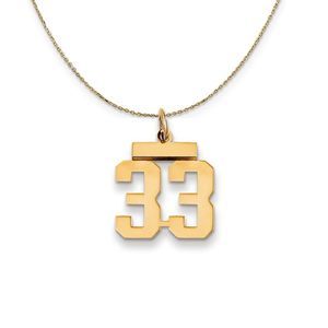 14k Yellow Gold, Athletic, Sm Polished Number 33 Necklace - 22 Inch
